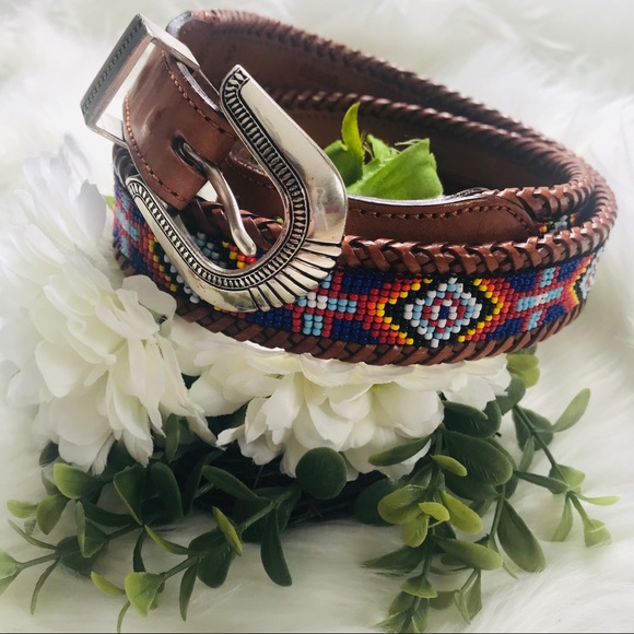 Accessories - Western Beaded Boho Leather Belt L/XL